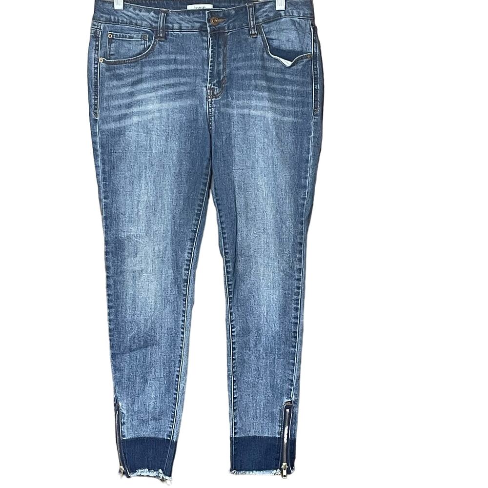 Kensie blue denim jeans frayed zipper ankle skinny stretch  5 pocket size 8 / 29